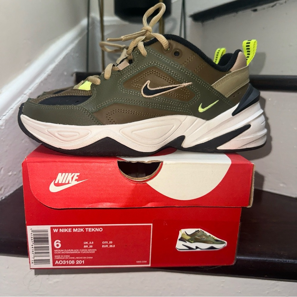 Nike M2K Tekno Medium Olive Black Yukon Brown 6 W